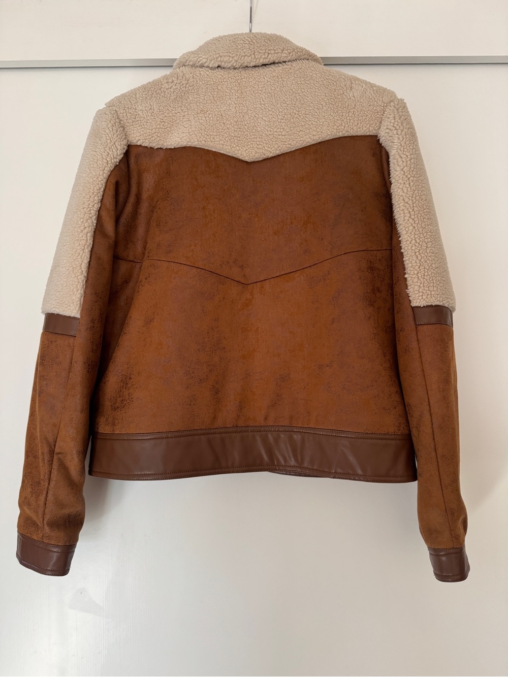 MOTHER Trapper Keeper Faux Shearling & Suede Brown & Cream Bomber Jacket Med. - Picture 5 of 10